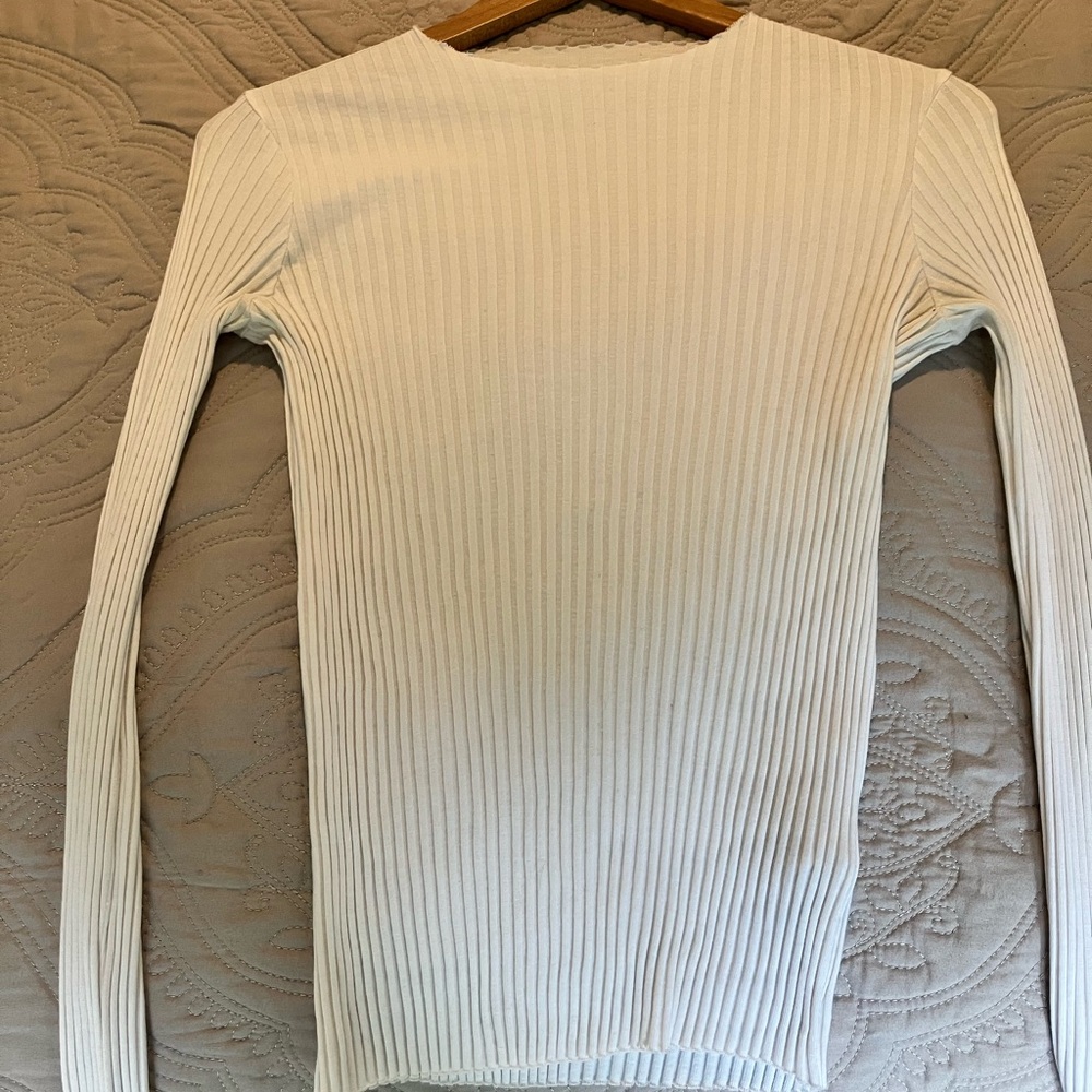 Ribbed Long Sleeve Top in Cream
